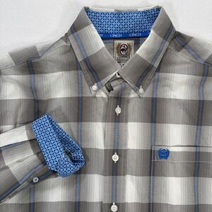 Cinch Mens Small Grey Plaid Long Sleeve Button Down Cotton Western Shirt French